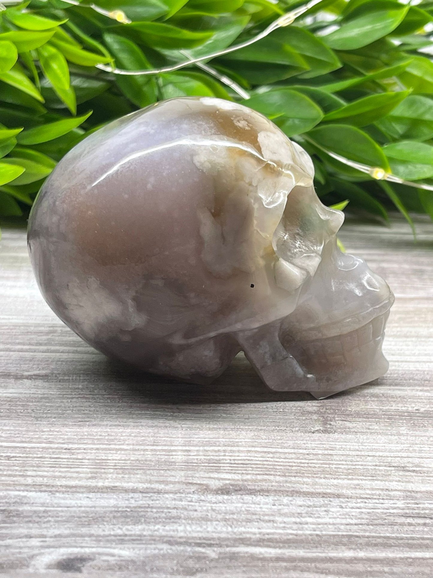 Black Flower Agate Skull