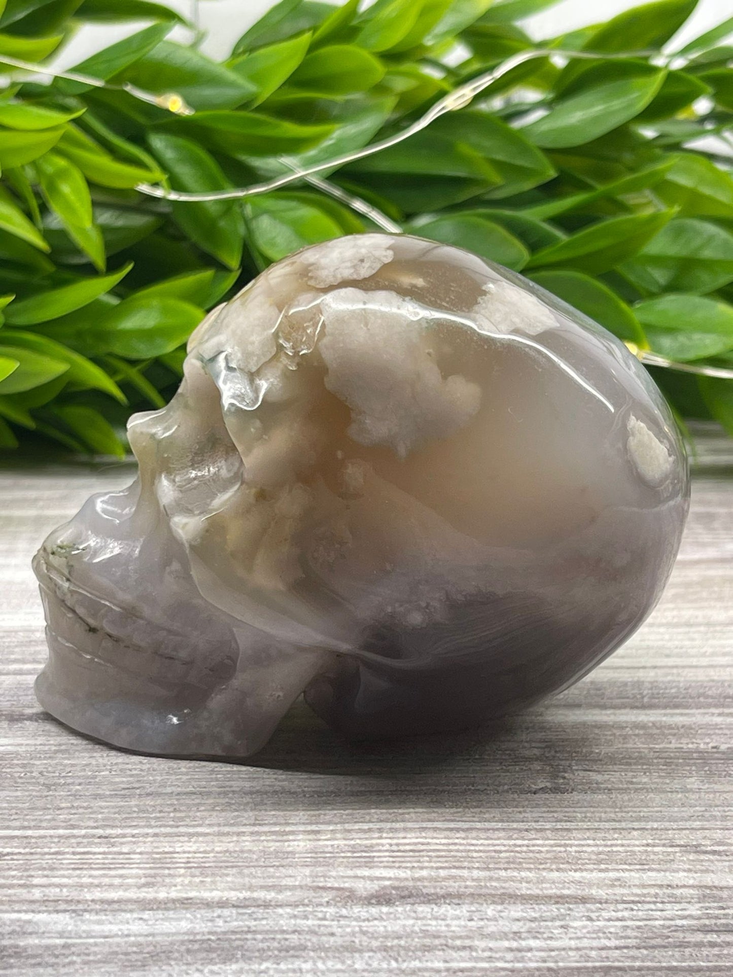Black Flower Agate Skull