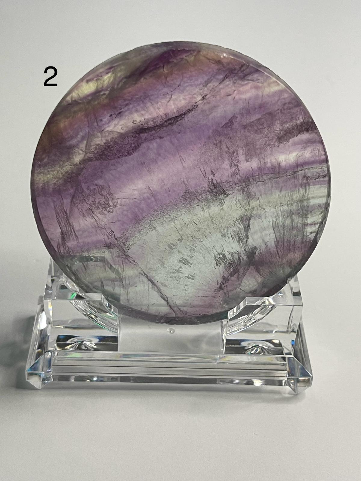 Rainbow Fluorite circle slab with stand