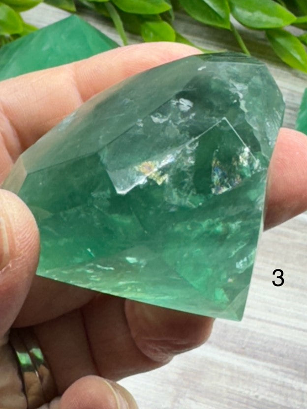 Green Fluorite Diamond Carvings