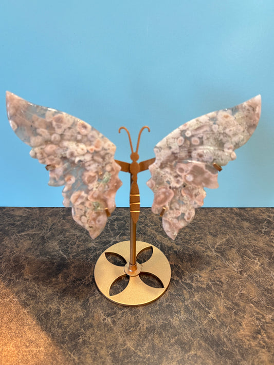 Flower Agate Butterfly Wings on stand (b)
