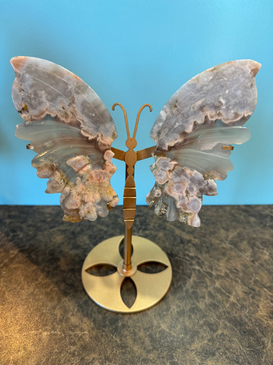 Flower Agate Butterfly Wings on stand