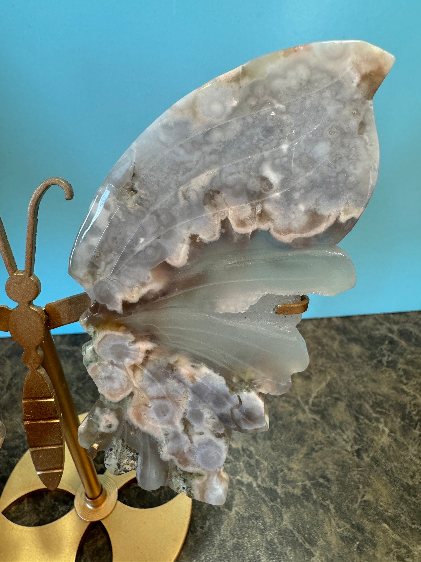 Flower Agate Butterfly Wings on stand