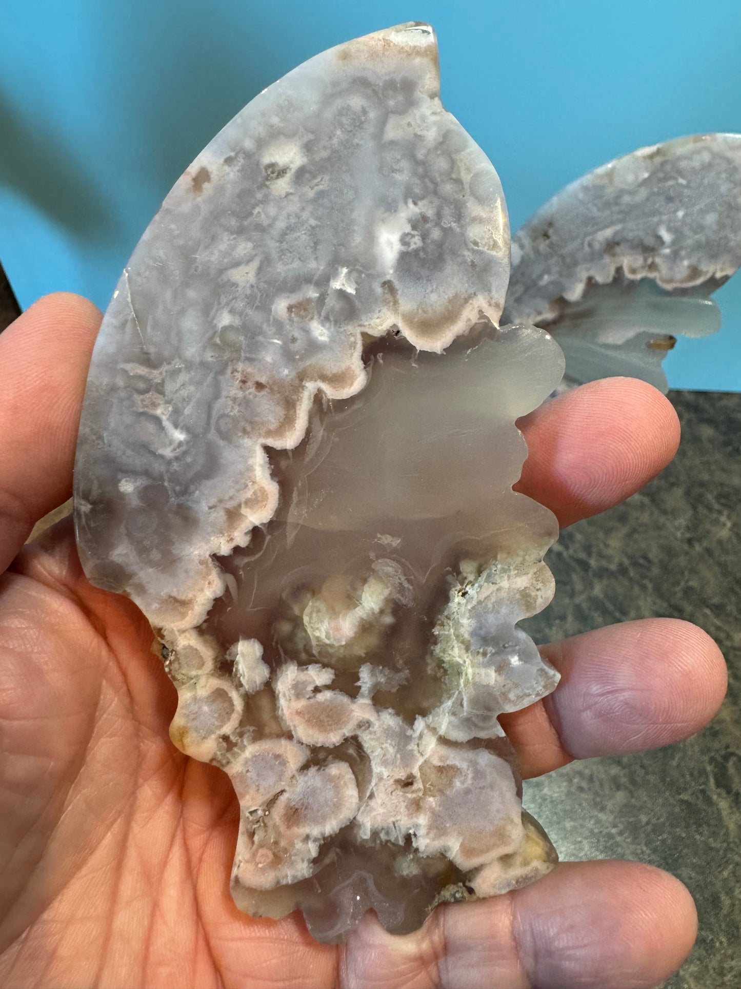 Flower Agate Butterfly Wings on stand