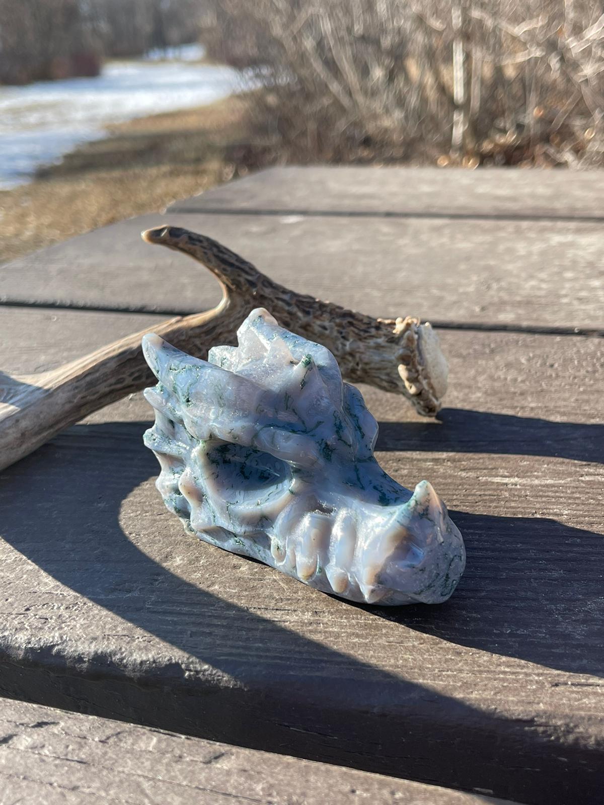 Moss Agate Dragon Head