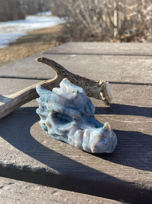 Moss Agate Dragon Head