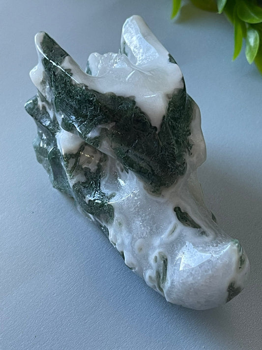 Moss Agate Dragon Head