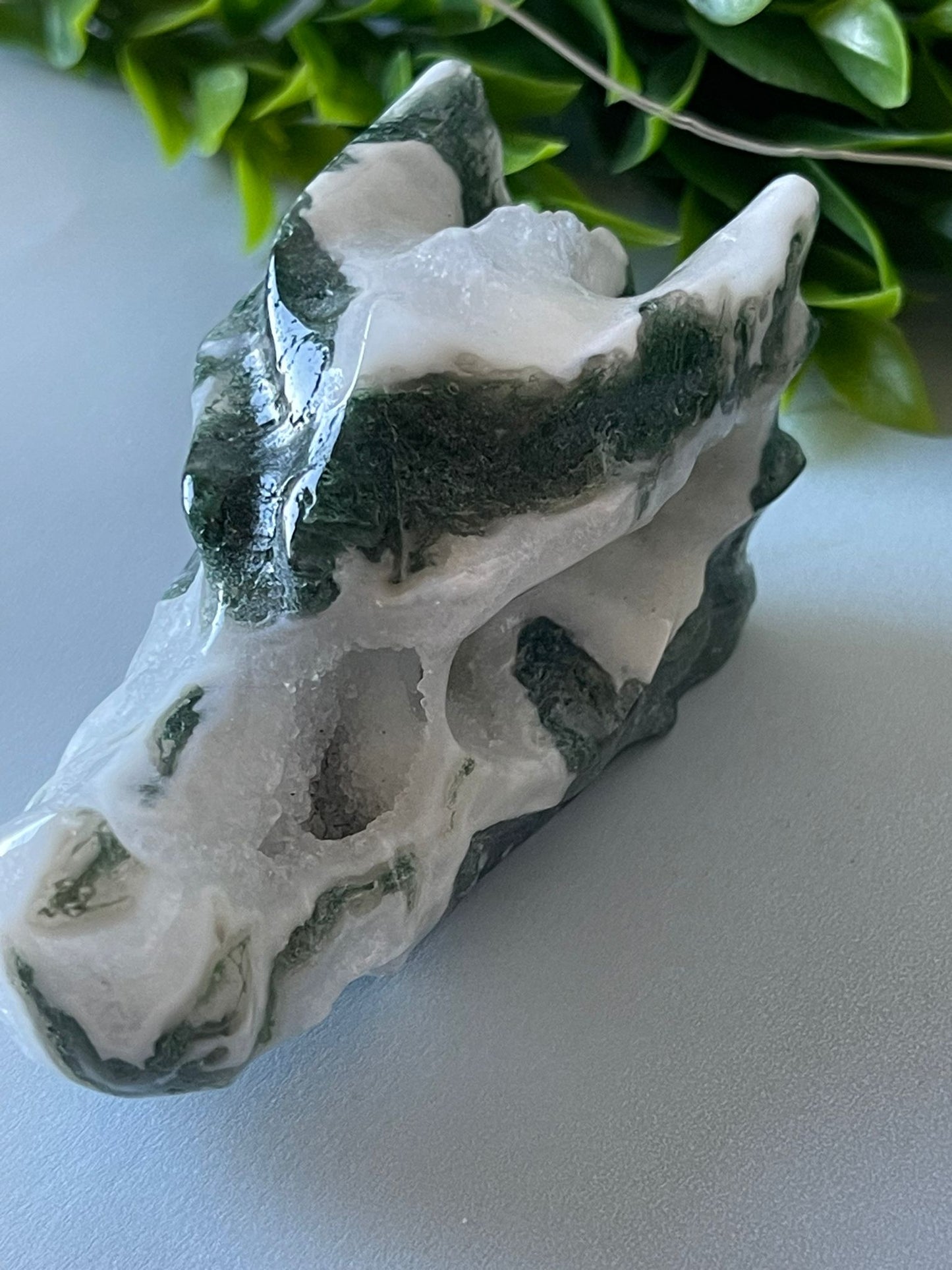 Moss Agate Dragon Head