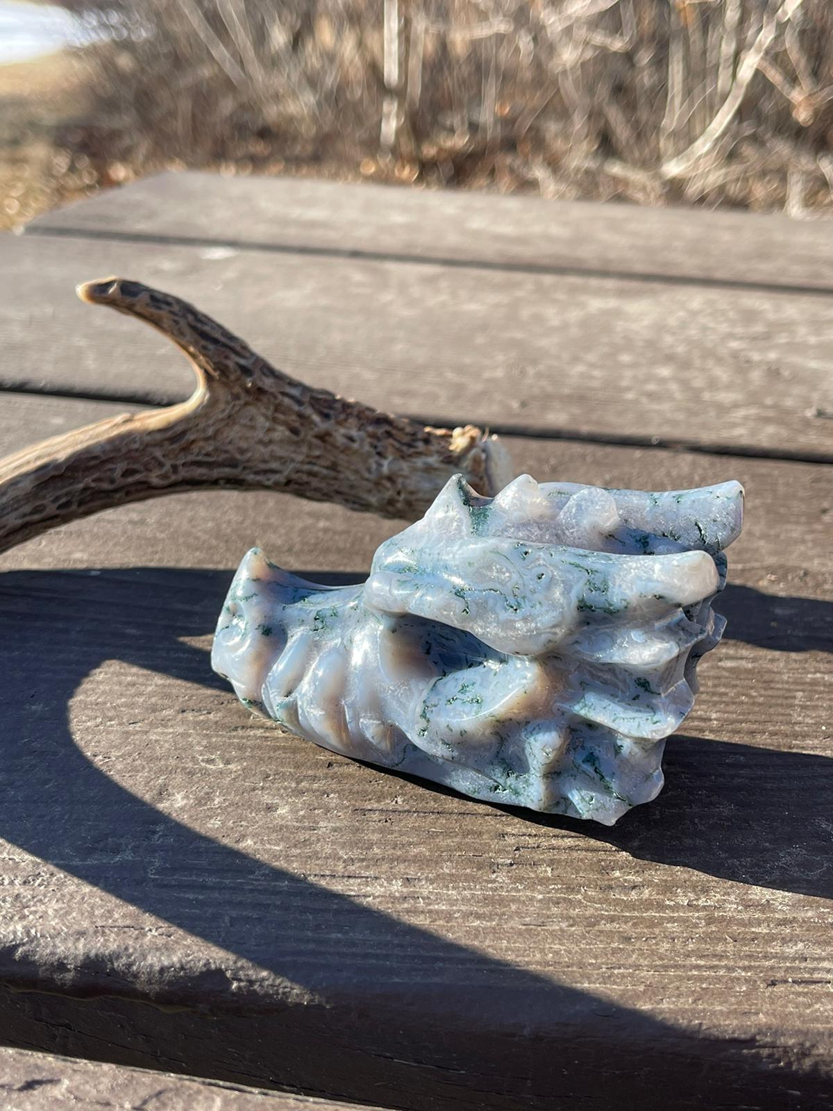 Moss Agate Dragon Head