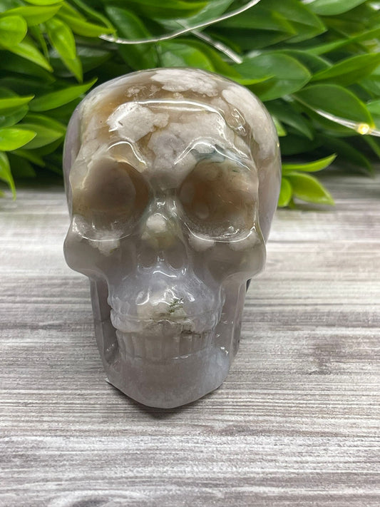 Black Flower Agate Skull