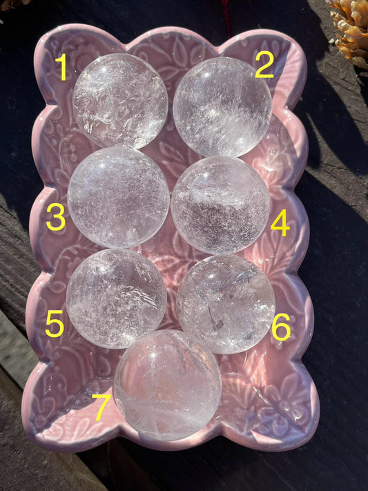 Clear Quartz Spheres with Rainbows