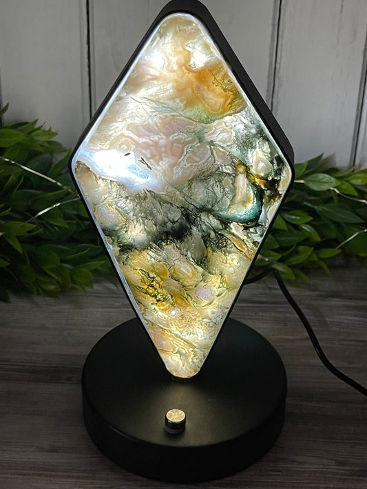 Moss Agate Diamond Lamp