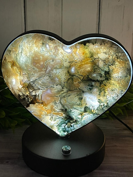 Moss Agate Heart Lamp